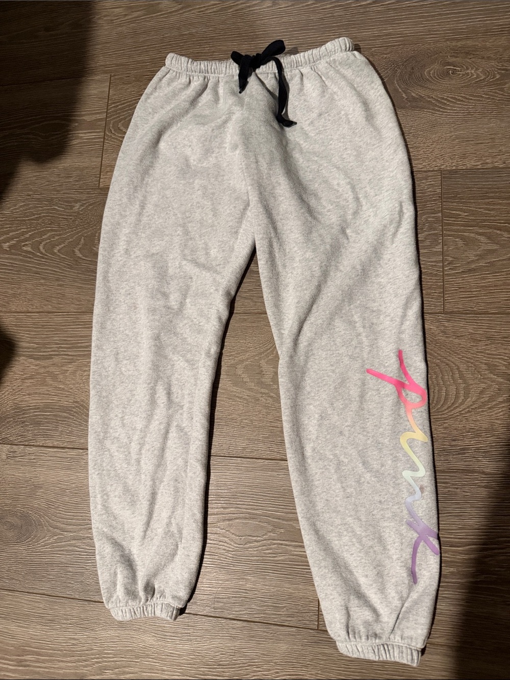 PINK Victoria's Secret Light Gray Sweat Joggers with Pastel Pink Logo Script XS